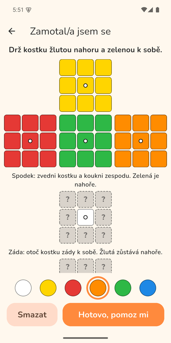 Zadání barev rozdělané kostky