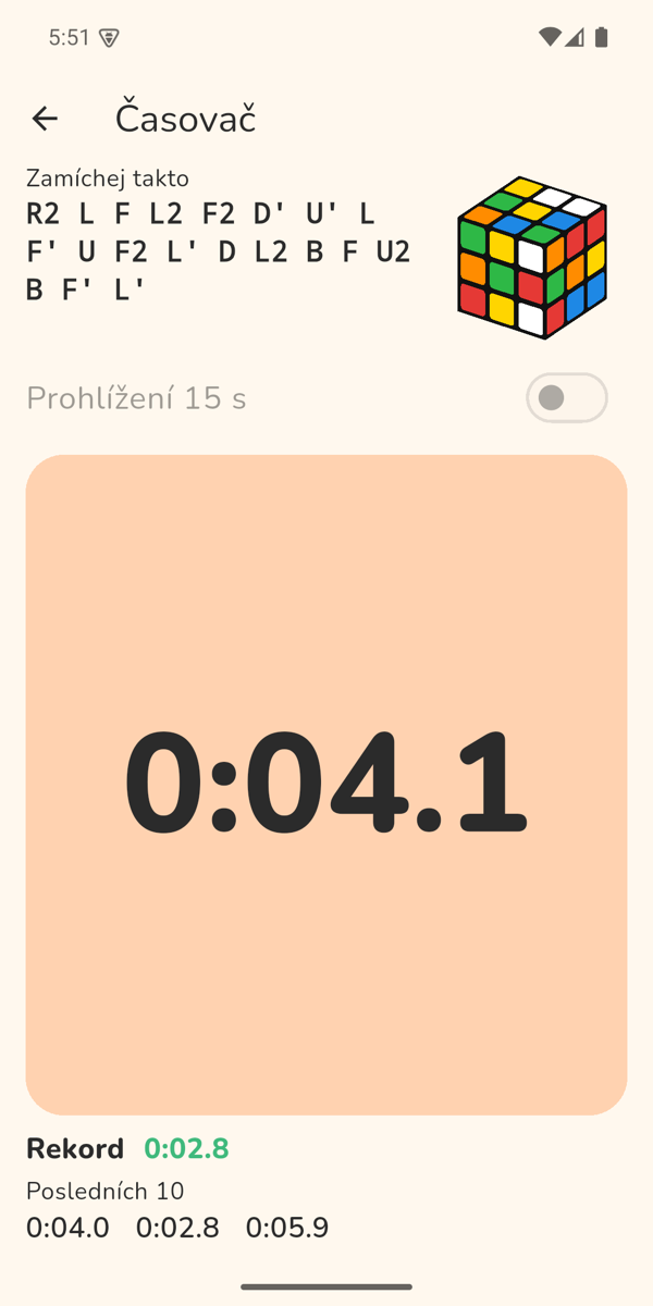Časovač s rekordem a posledními časy